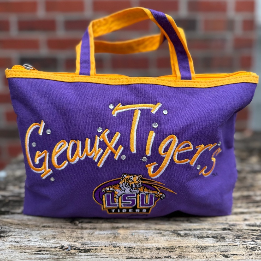 LSU Tigers Purple & Gold Full Zip Canvas Tote Bag w/ Handles & Team Logo Geaux